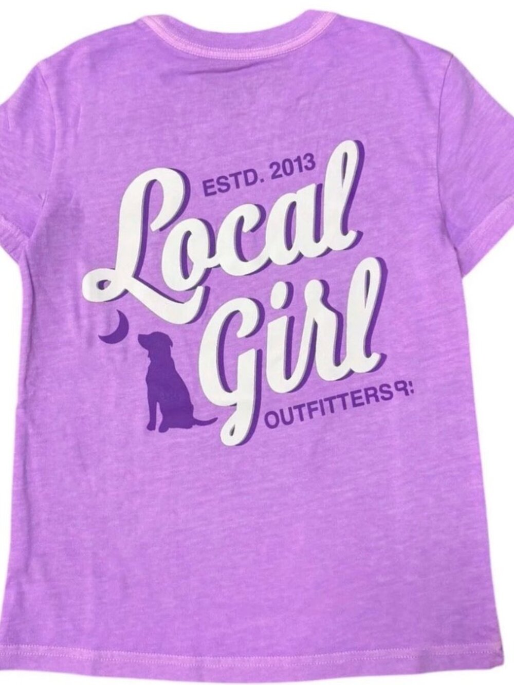 Local Girl Youth Stacked Script Neon Violet Short Sleeve Tee